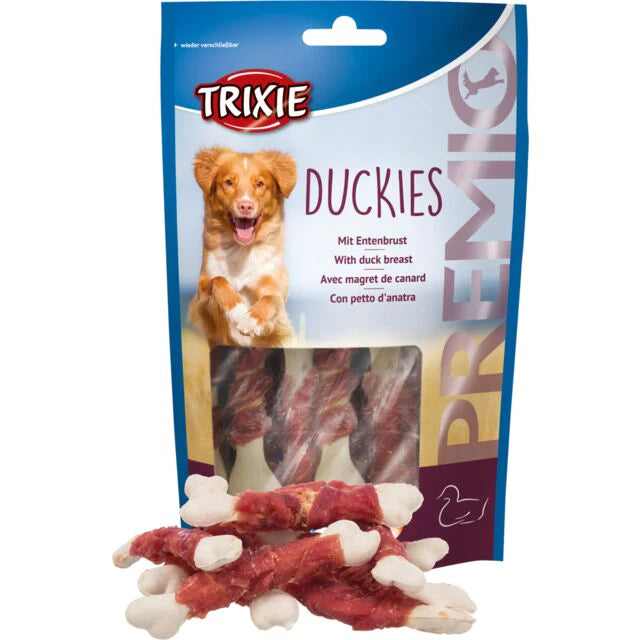 Priboljški za pse kostke ovite z račjim mesom, brez žit Trixie Duckies, 100g